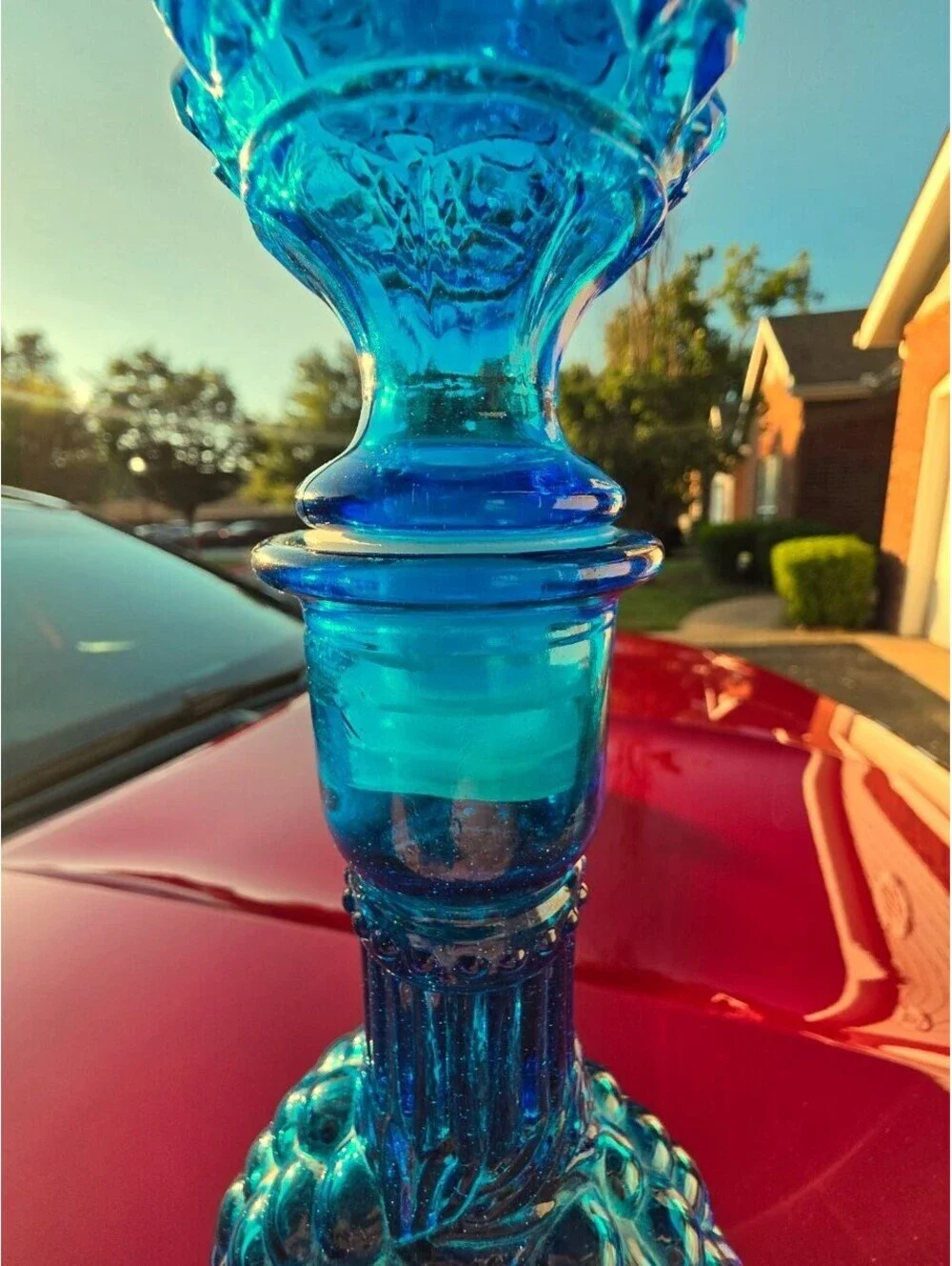 Vintage Blue Glass Grape Decanter 12